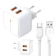 Мережевий зарядний пристрій (адаптер) 2в1 XO L61 2USB / 2.4A + Data Cabel USB to Micro white