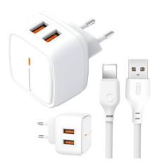 Мережевий зарядний пристрій (адаптер) 2в1 XO L61 2USB / 2.4A + Data Cabel USB to Lightning white