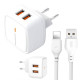 Мережевий зарядний пристрій (адаптер) 2в1 XO L61 2USB / 2.4A + Data Cabel USB to Lightning white