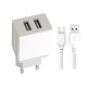 Мережевий зарядний пристрій (адаптер) 2в1 XO L75 2USB / 2.4A + Data Cabel USB to Micro white