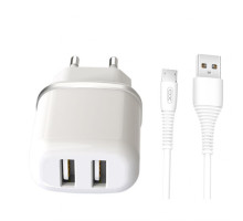 Мережевий зарядний пристрій (адаптер) 2в1 XO L69 2USB / 2.4A + Micro white TPS-2710000208297