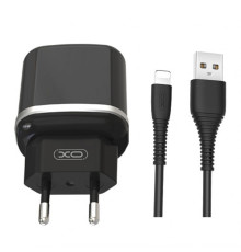 Мережевий зарядний пристрій (адаптер) 2в1 XO L69 2USB / 2.4A + Lightning black TPS-2710000208280