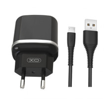 Мережевий зарядний пристрій (адаптер) 2в1 XO L69 2USB / 2.4A + Data Cabel USB to Micro black