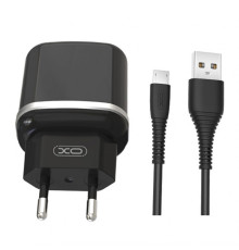 Мережевий зарядний пристрій (адаптер) 2в1 XO L69 2USB / 2.4A + Data Cabel USB to Micro black