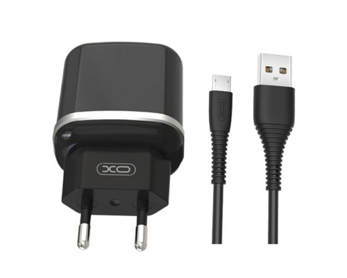 Мережевий зарядний пристрій (адаптер) 2в1 XO L69 2USB / 2.4A + Data Cabel USB to Micro black