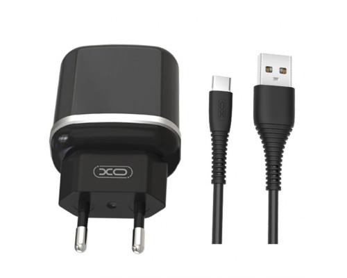 Мережевий зарядний пристрій (адаптер) 2в1 XO L69 2USB / 2.4A + Data Cabel USB to Type-C black