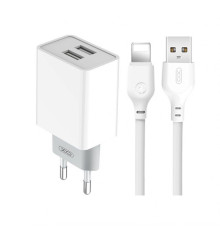 Мережевий зарядний пристрій (адаптер) 2в1 XO L65 2USB / 2.4A + Data Cabel USB to Lightning white