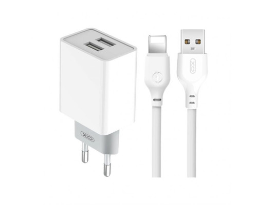 Мережевий зарядний пристрій (адаптер) 2в1 XO L65 2USB / 2.4A + Data Cabel USB to Lightning white