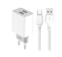 Мережевий зарядний пристрій (адаптер) 2в1 XO L65 2USB / 2.4A + Data Cabel USB to Micro white