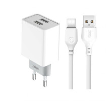 Мережевий зарядний пристрій (адаптер) 2в1 XO L65 2USB / 2.4A + Data Cabel USB to Type-C white