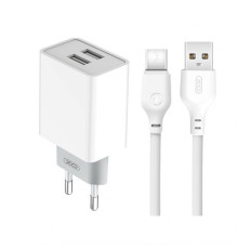 Мережевий зарядний пристрій (адаптер) 2в1 XO L65 2USB / 2.4A + Data Cabel USB to Type-C white