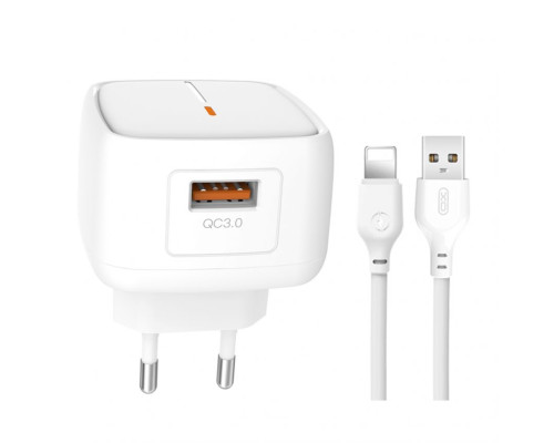 Мережевий зарядний пристрій (адаптер) 2в1 XO L59 1USB / QC3.0 / 3A / 18W + Lightning white TPS-2710000208402