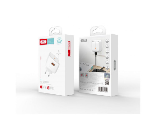 Мережевий зарядний пристрій (адаптер) 2в1 XO L59 1USB / QC3.0 / 3A / 18W + Data Cable USB to Micro white