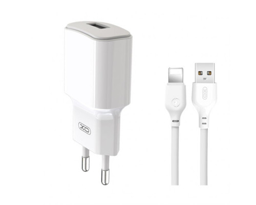 Мережевий зарядний пристрій (адаптер) 2в1 XO L73 1USB / 2.4A / 12W + Data Cabel USB to Lightning white