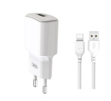 Мережевий зарядний пристрій (адаптер) 2в1 XO L73 1USB / 2.4A / 12W + Data Cabel USB to Type-C white