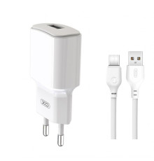 Мережевий зарядний пристрій (адаптер) 2в1 XO L73 1USB / 2.4A / 12W + Data Cabel USB to Type-C white