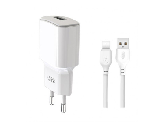 Мережевий зарядний пристрій (адаптер) 2в1 XO L73 1USB / 2.4A / 12W + Data Cable USB to Type-C white