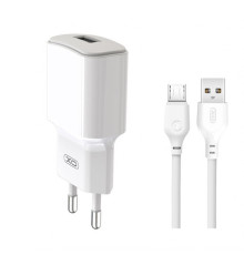 Мережевий зарядний пристрій (адаптер) 2в1 XO L73 1USB / 2.4A / 12W + Data Cabel USB to Micro white