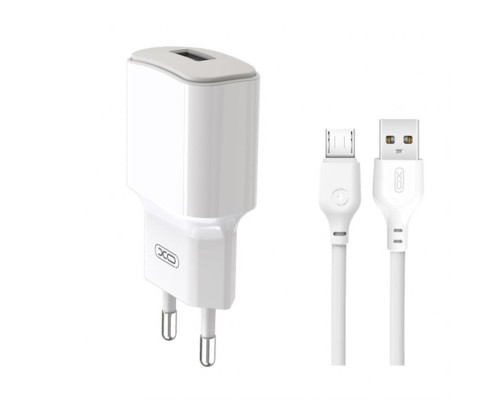 Мережевий зарядний пристрій (адаптер) 2в1 XO L73 1USB / 2.4A / 12W + Data Cabel USB to Micro white