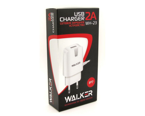 Мережевий зарядний пристрій (адаптер) 2в1 WALKER WH-23 1USB / 2A + Data Cable USB to Lightning white TPS-2710000118893 2710000118893