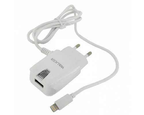 Мережевий зарядний пристрій (адаптер) 2в1 WALKER WH-23 1USB / 2A + Data Cable USB to Lightning white TPS-2710000118893 2710000118893