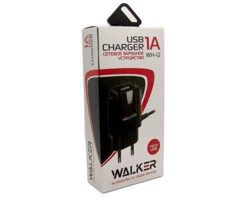 Мережевий зарядний пристрій (адаптер) 2в1 WALKER WH-12 1USB / 1A + Data Cable USB to Micro black TPS-2710000118916 2710000118916