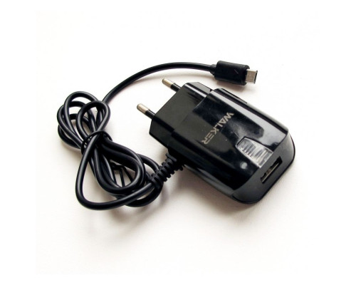 Мережевий зарядний пристрій (адаптер) 2в1 WALKER WH-12 1USB / 1A + Data Cable USB to Micro black TPS-2710000118916 2710000118916