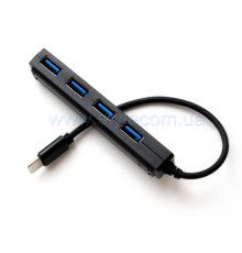 Перехідник USB-HUB 4в1 Type-C короткий кабель black