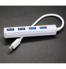 Перехідник USB-HUB 4в1 Type-C короткий кабель white