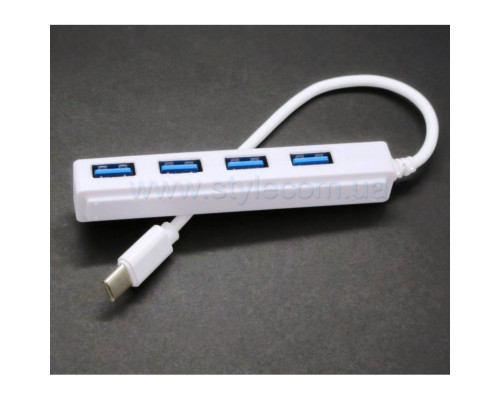 Перехідник USB-HUB 4в1 Type-C короткий кабель white