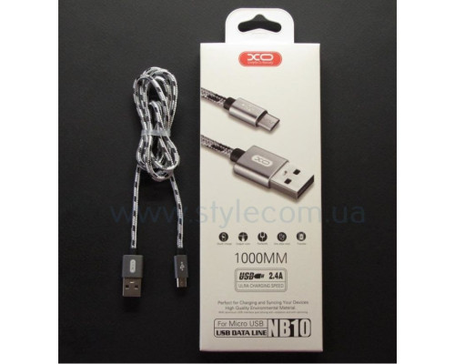 Кабель USB XO NB10 Micro Quick Charge 2.4A grey