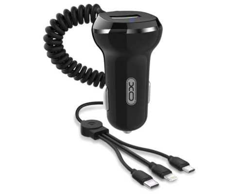 Автомобільний зарядний пристрій (адаптер) 3в1 XO CC16 1USB / 3.1A / Type-C/Micro/Lightning black TPS-2710000182382 2710000182382