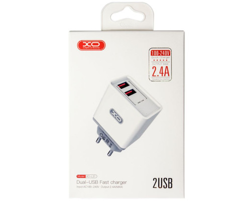 Мережевий зарядний пристрій (адаптер) 2в1 XO L31 2USB / 2.4A + Data Cable USB to Lightning white