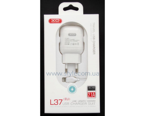 Мережевий зарядний пристрій (адаптер) 2в1 XO L37 1USB / 2.1A + Data Cable USB to Lightning white TPS-2710000188872 2710000188872