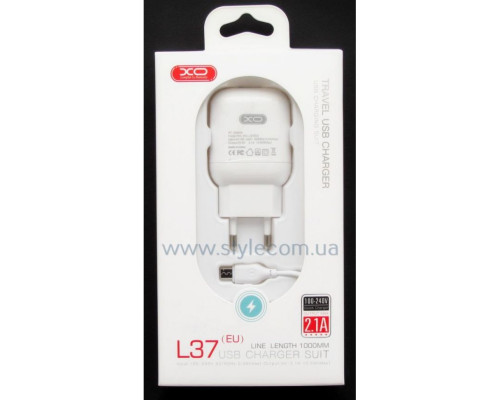 Мережевий зарядний пристрій (адаптер) 2в1 XO L37 1USB / 2.1A + Data Cable USB to Micro white TPS-2710000188889 2710000188889