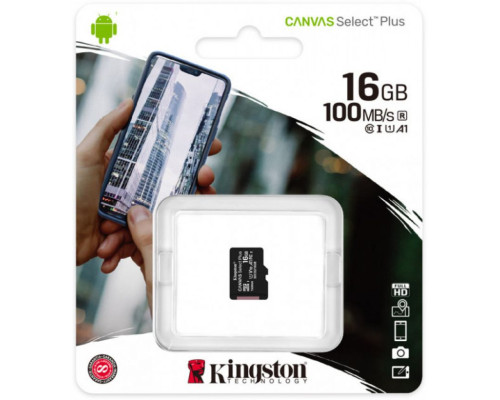 Карта пам'яті Kingston Canvas Select Plus MicroSDHC 16GB Class 10 UHS-I R100MB/s (SDCS2/16GBSP) TPS-2710000194453
