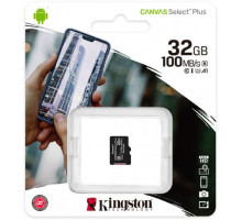 Карта пам'яті Kingston Canvas Select Plus MicroSDHC 32GB Class 10 UHS-I R100MB/s (SDCS2/32GBSP) TPS-2710000194477