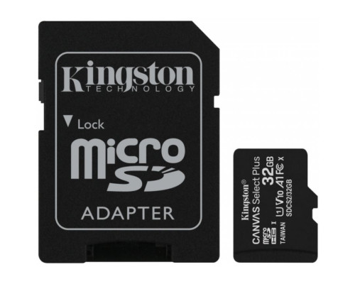 Карта пам'яті Kingston Canvas Select Plus MicroSDHC 32GB Class 10 UHS-I R100MB/s + SD-адаптер (SDCS2/32GB)