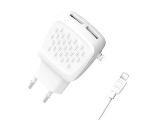 Мережевий зарядний пристрій (адаптер) 2в1 XO L51 2USB / 2.1A + Data Cable USB to Lightning white TPS-2710000197355 2710000197355