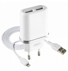 Мережевий зарядний пристрій (адаптер) 2в1 XO L52 2USB / 2.1A + Data Cable USB to Lightning white TPS-2710000197348 2710000197348
