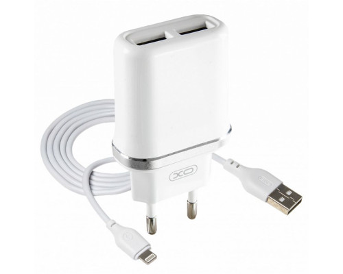 Мережевий зарядний пристрій (адаптер) 2в1 XO L52 2USB / 2.1A + Data Cable USB to Lightning white TPS-2710000197348 2710000197348