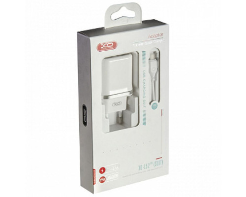 Мережевий зарядний пристрій (адаптер) 2в1 XO L52 2USB / 2.1A + Data Cable USB to Type-C white TPS-2710000199311 2710000199311