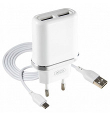 Мережевий зарядний пристрій (адаптер) 2в1 XO L52 2USB / 2.1A + Data Cable USB to Type-C white TPS-2710000199311 2710000199311