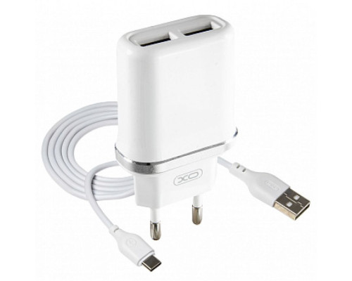 Мережевий зарядний пристрій (адаптер) 2в1 XO L52 2USB / 2.1A + Data Cable USB to Type-C white TPS-2710000199311 2710000199311