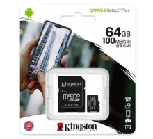 Карта пам'яті Kingston Canvas Select Plus MicroSDHC 64GB Class 10 UHS-I R100MB/s + SD-адаптер (SDCS2/64GB) TPS-2710000201052