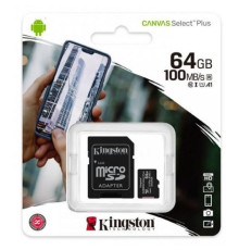 Карта пам'яті Kingston Canvas Select Plus MicroSDHC 64GB Class 10 UHS-I R100MB/s + SD-адаптер (SDCS2/64GB)