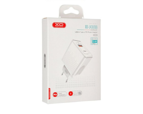 Мережевий зарядний пристрій (адаптер) XO L43 PD / QC3.0 / 3A / 18W white