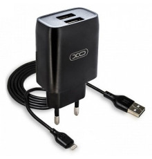 Мережевий зарядний пристрій (адаптер) 2в1 XO L57 2USB / 2.4A + Lightning black TPS-2710000203926