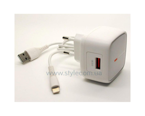 Мережевий зарядний пристрій (адаптер) 2в1 XO L59 1USB / QC3.0 / 3A / 18W + Data Cable USB to Lightning white TPS-2710000208402 2710000208402