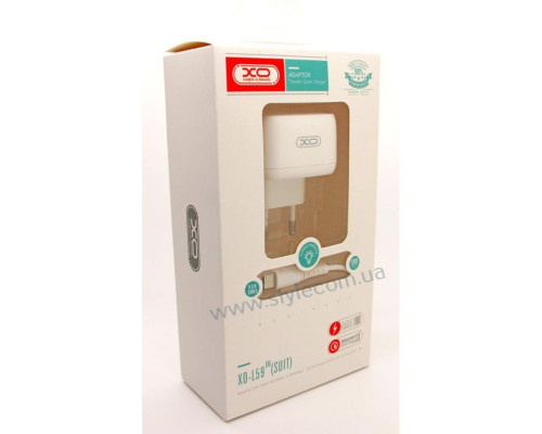 Мережевий зарядний пристрій (адаптер) 2в1 XO L59 1USB / QC3.0 / 3A / 18W + Data Cable USB to Type-C white TPS-2710000208426 2710000208426